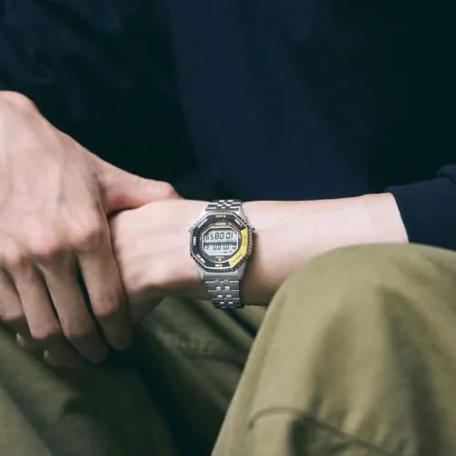 Seiko ▫️ Relógio digital cronógrafo Clásico para homem, aço inoxidável, 37 mm, bracelete em aço inoxidável, prateado, 10 bar, ecrã LCD, dois fusos horários, contador regressivo, alarme, calendário, medição de 2