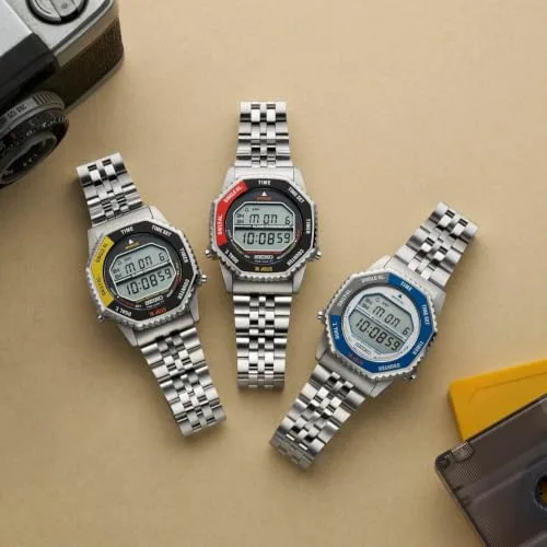 Seiko ▫️ Relógio digital cronógrafo Clásico para homem, aço inoxidável, 37 mm, bracelete em aço inoxidável, prateado, 10 bar, ecrã LCD, dois fusos horários, contador regressivo, alarme, calendário, medição de 3