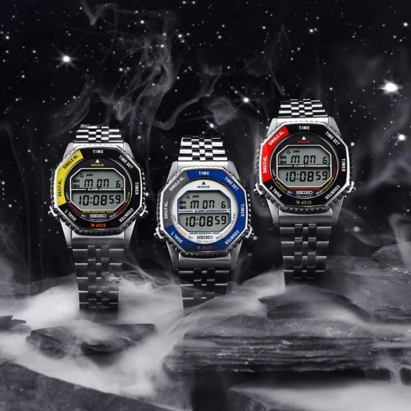 Seiko ▫️ Relógio digital cronógrafo Clásico para homem, aço inoxidável, 37 mm, bracelete em aço inoxidável, prateado, 10 bar, ecrã LCD, dois fusos horários, contador regressivo, alarme, calendário, medição de 4