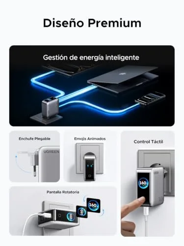 UGREEN ▫️ Nexode Pro 160 W Carregador USB-C de carregamento rápido com ecrã TFT e PD 3.1 6