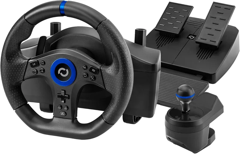 Blade ▫️ Volante de corrida com pedais e alavanca de mudanças (Shifter) | Volante de simulação para PC e PlayStation 5 (PS5)