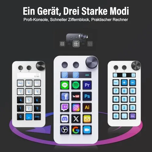 TreasLin ▫️ N1 Teclado Macro 3 em 1: 15 teclas LCD, teclado numérico e calculadora – Controlador de streaming programável e controlador de estúdio para streaming, trabalho e jogos (Mac 14.0+/Win10+) – Branco 2