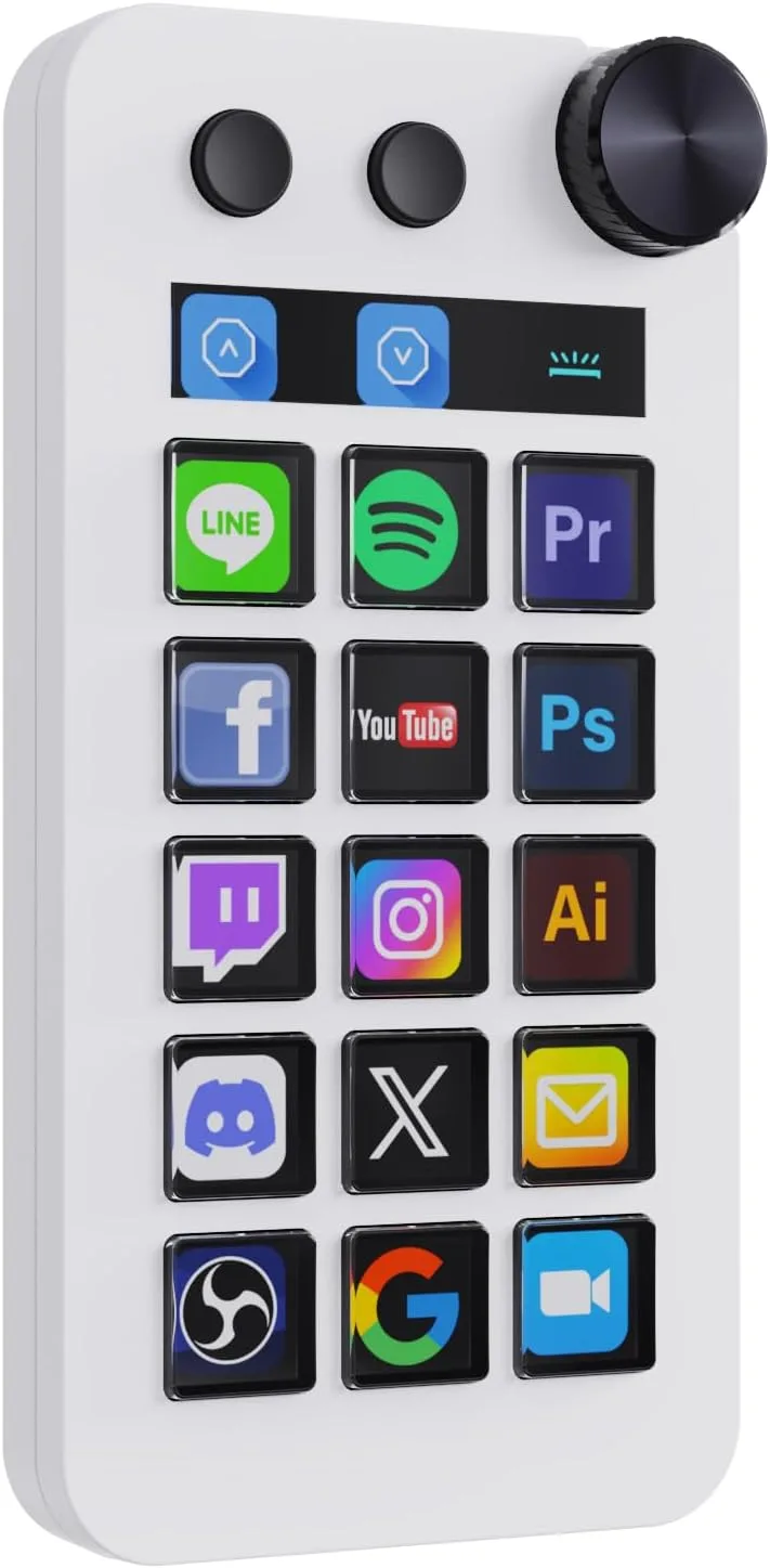 TreasLin ▫️ N1 Teclado Macro 3 em 1: 15 teclas LCD, teclado numérico e calculadora – Controlador de streaming programável e controlador de estúdio para streaming, trabalho e jogos (Mac 14.0+/Win10+) – Branco