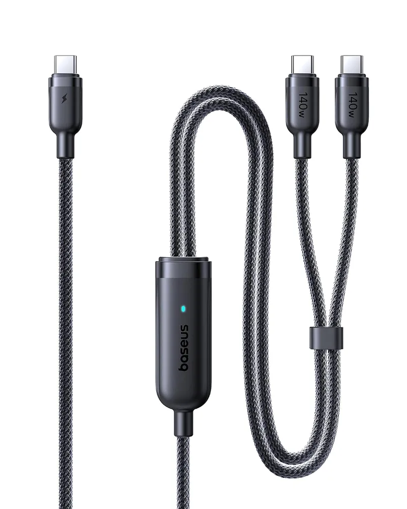 Baseus ▫️ Cabo USB-C para USB-C, 140 W máx., cabo 2 em 1 USB-C de 1,5 m, para iPhone séries 17/16/15/14/13/12/Pro Max/Plus, Galaxy S25-S22, MacBook Air/Pro, Lenovo, HP, iPad e muito mais (USB 2.0, design trançado)