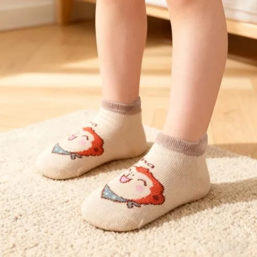 Soleeya ▫️ 7 pares de meias antiderrapantes para bebés e crianças (meninos e meninas) dos 0 aos 5 anos, meias antiderrapantes multicoloridas de algodão, curtas, para bebés, com estampado de animais, para meninos e meninas 2
