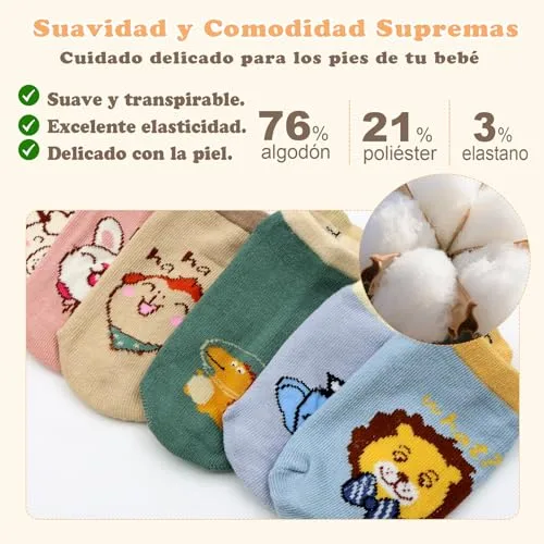 Soleeya ▫️ 7 pares de meias antiderrapantes para bebés e crianças (meninos e meninas) dos 0 aos 5 anos, meias antiderrapantes multicoloridas de algodão, curtas, para bebés, com estampado de animais, para meninos e meninas 4