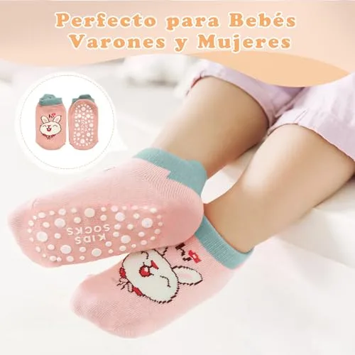 Soleeya ▫️ 7 pares de meias antiderrapantes para bebés e crianças (meninos e meninas) dos 0 aos 5 anos, meias antiderrapantes multicoloridas de algodão, curtas, para bebés, com estampado de animais, para meninos e meninas 6