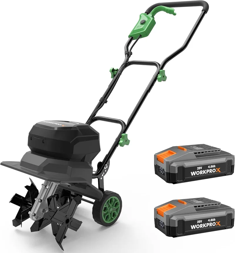 WORKPRO ▫️ X Motoazada Elétrica a Bateria de 40 V com 2×4,0 Ah, Cultivador de Jardim Sem Fios, Largura de Trabalho de 30 cm, Profundidade de 20 cm, Rodas Ajustáveis, Cabo Dobrável