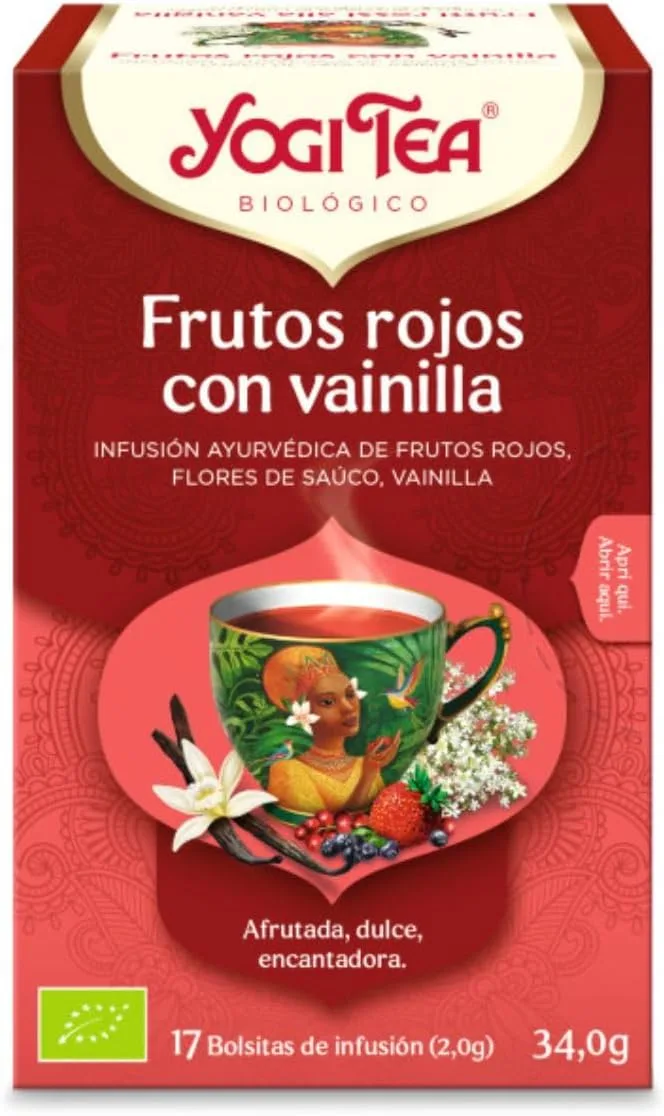 Yogi Tea ▫️ Chá Yogi, Frutos Vermelhos Biológicos Baunilha - Infusão Ayurvédica de Frutos e Ervas com Baunilha - 17 saquetas (34g)