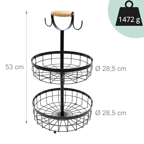 Relaxdays ▫️ Etagère de frutas de 2 andares, fruteira para cozinha, cesto metálico moderno para frutas e legumes, metal, preto 4