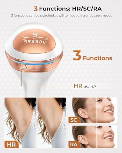 Deplite ▫️ 21J Depilador a laser com 3 funções, depilador IPL (luz pulsada) com 9 níveis de energia, luz vermelha de 600-1200 nm, máquina de depilação a laser doméstica para mulheres e homens, rosto, zona do biquíni, axilas, rosto e corpo 3