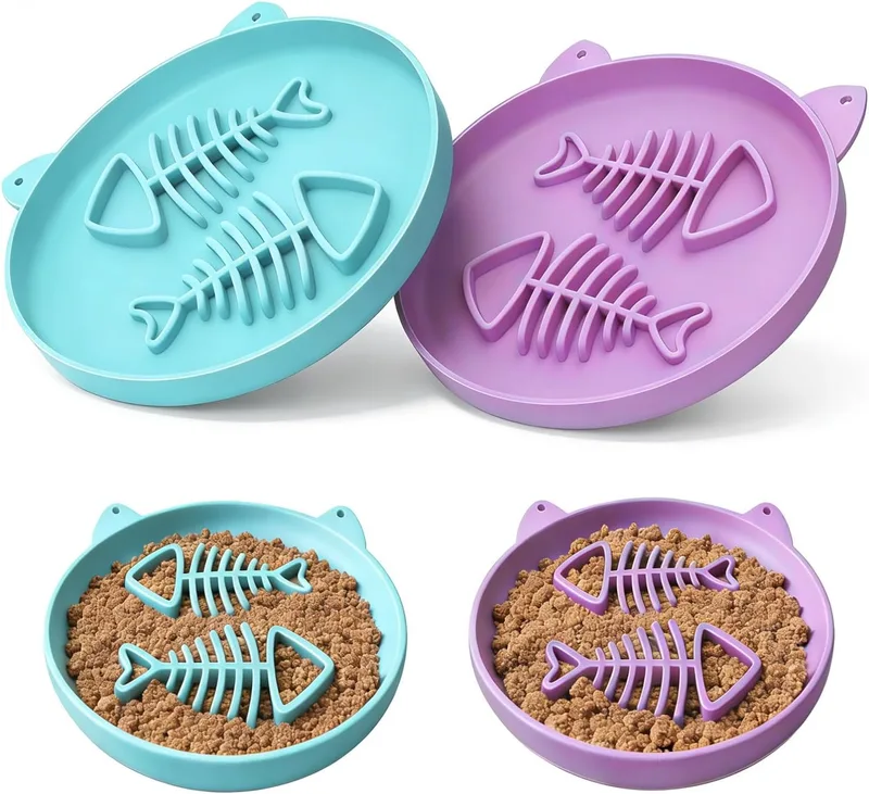 Zonopy ▫️ Tigela de alimentação lenta para gatos, 2 tigelas de silicone para gatos, comedouro lento ideal para ração seca e húmida, fácil de limpar, brinquedo interativo para treino de
