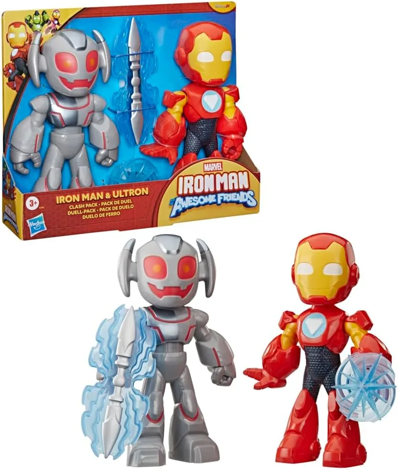 Marvel ▫️ O Homem de Ferro e os Seus Amigos Fantásticos, Conjunto de Duelo do Homem de Ferro e Ultron, Figuras Gigantes, Conjunto Duplo de Figuras de Ação