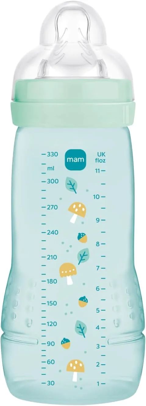 MAM ▫️ Biberão a partir dos 6 meses, 330 ml, com tetina especial de silicone líquido espesso X, fácil de segurar, fácil de limpar, Easy Active, azul, embalagem de 1 unidade