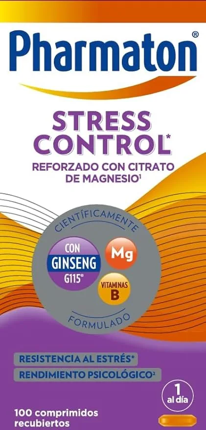 Pharmaton ▫️ Controlo do Stress Suplemento Alimentar para Adultos : 100 Comprimidos : Alívio do Stress ao longo do dia : Reforçado com Ginseng G115 : Fortificado com Citrato de Magnésio e Complexo B