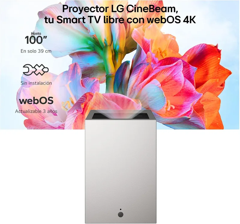 LG PU615U - Projetor CineBeam S, 4K UHD, 40 a 100", Smart TV com webOS, alcance ultra curto, laser RGB 500 lúmenes, Dolby Atmos, HDMI eARC e USB-C