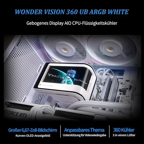 Thermalright ▫️ Wonder Vision 360 UB ARGB Branco – Sistema de arrefecimento de CPU AIO, para AM5/Intel LGA1851/1700, ecrã curvo 3D de 6,67 polegadas com resoluções de 2400x1080, ecrã com painel magnético, suporte 2