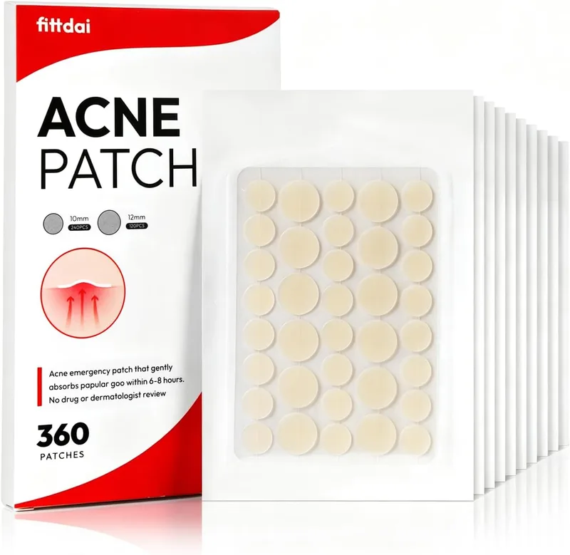 fittdai ▫️ Adesivos Hidrocoloides Invisíveis Anti-Acne - Adesivos para borbulhas impermeáveis e respiráveis, Absorção potente sem deixar resíduos, Tratamento de borbulhas, 10 mm e 12 mm (360 adesivos para acne)