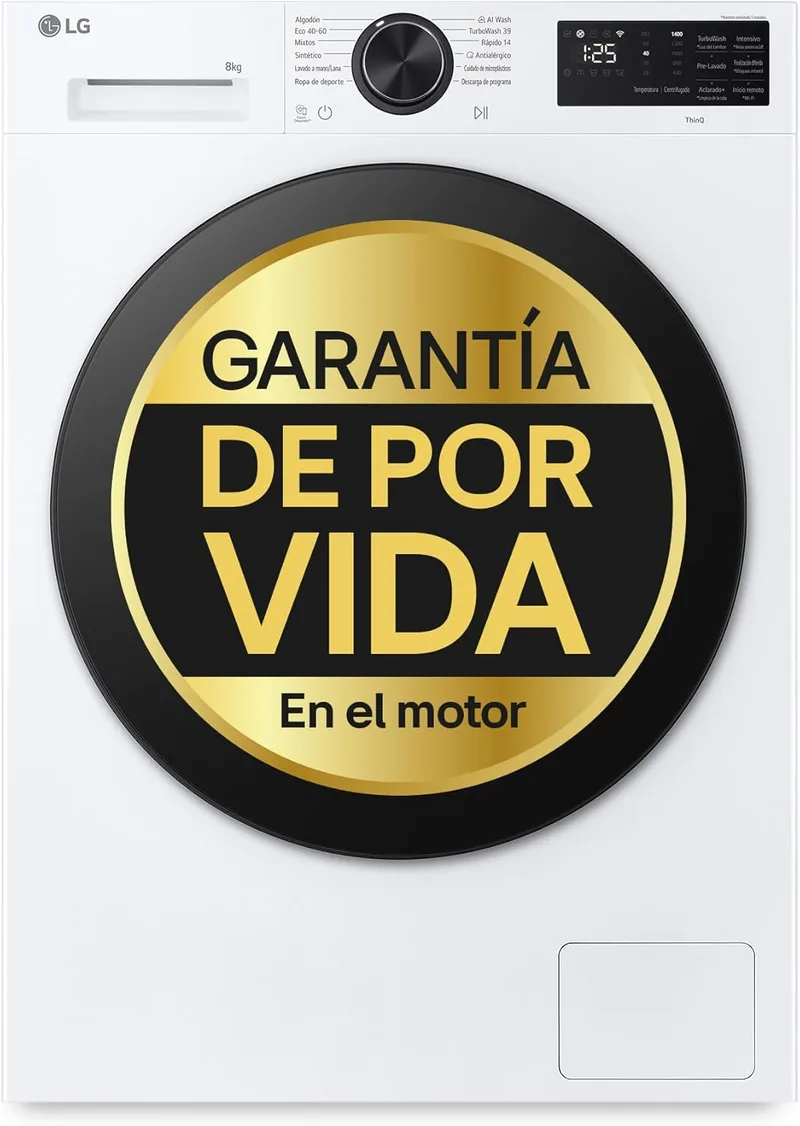 LG ▫️ F2X50S8TLB - Máquina de Lavar Roupa Inteligente, 9kg, AI Diret Drive, TurboWash 360°, 1200rpm, Fundo Reduzido, 30% mais eficiente que a A, Série 500, Branco