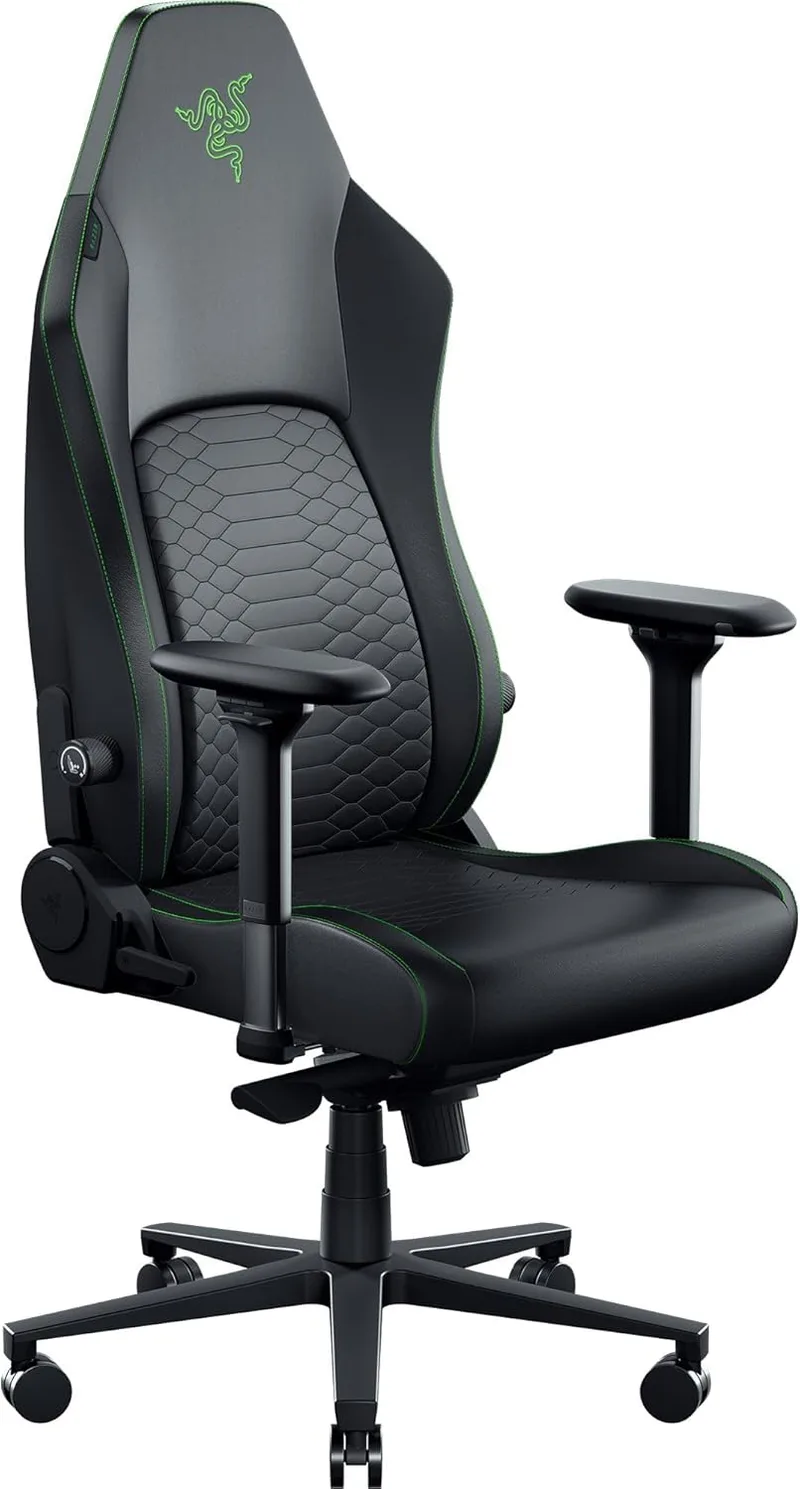 Razer ▫️ Iskur V2 NewGen - Cadeira gamer ergonómica, confortável e respirável, em couro EPU de 2.ª geração com tecnologia Cooltouch - Sistema de apoio lombar Hyperflex | Verde