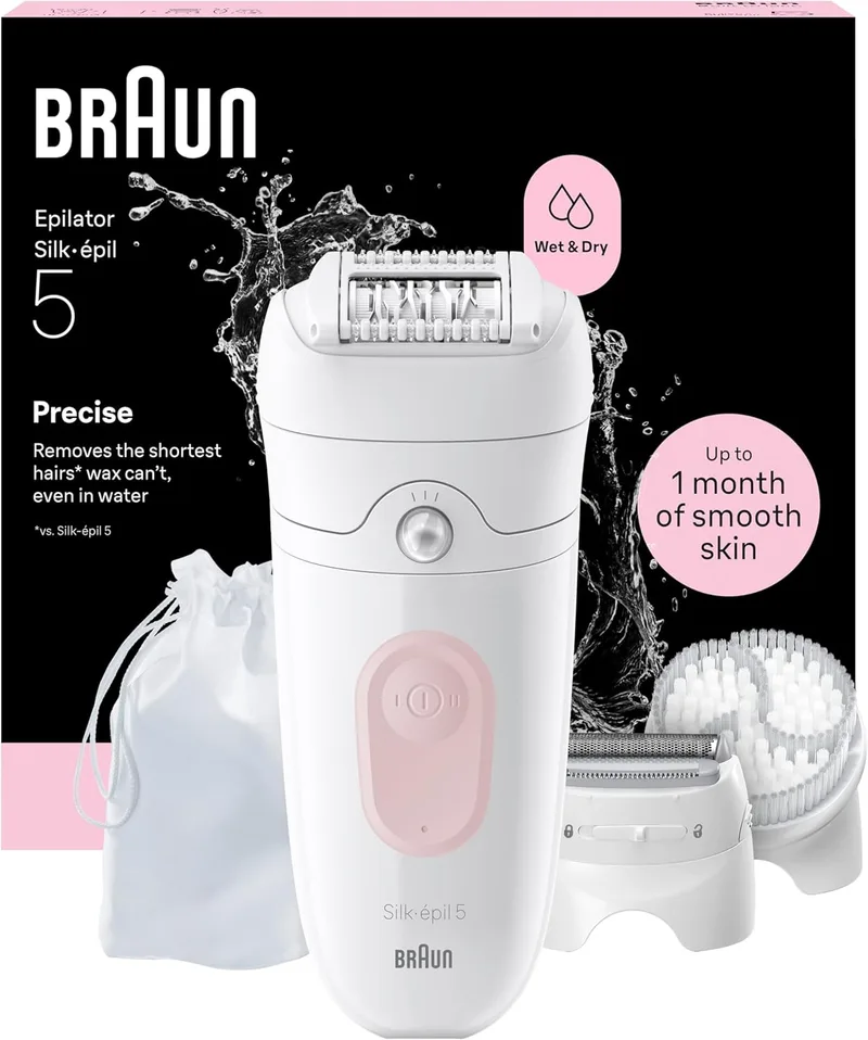 Braun ▫️ Silk-épil 5 depiladora eléctrica para mulheres, depiladora corporal com pente de corte e escova esfoliante, depila, barbeia e apara, utilização a húmido e a seco, depilação suave de longa duração, 5-060