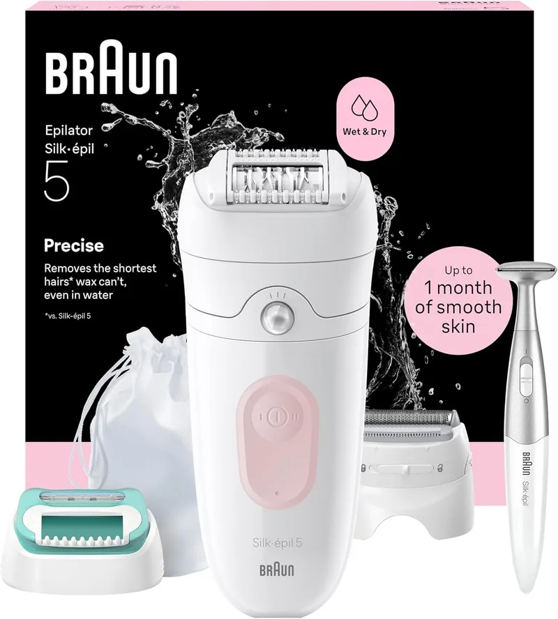 Braun ▫️ Silk-épil 5 Depiladora Eléctrica Feminina Depiladora Corporal com 2 Cabeças de Depilação, Pente Aparador, Aparador de Biquínis, Escova de Limpeza, Utilização em húmido e seco, Depilação Suave de Longa Duração, 5-251