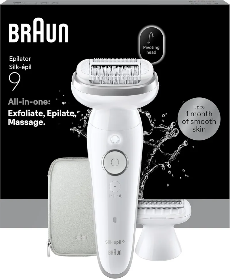 Braun ▫️ Silk-épil 9 depiladora eléctrica para mulher, depiladora corporal com cabeça giratória, pente para aparar e estojo, depila, barbeia e apara, utilização em húmido e a seco, depilação suave de longa duração, 9-041