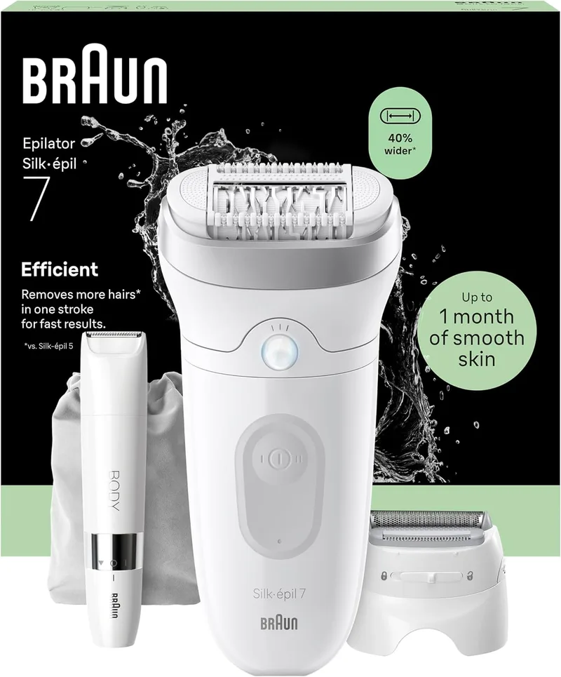 Braun ▫️ Silk·épil 7 Depiladora Elétrica para Mulher, 7-441, Prateada | Depiladora Corporal com Cabeça Larga, Pente de Corte e Mini-barbeadora, Resistente à Água, Depilação Suave e Duradoura