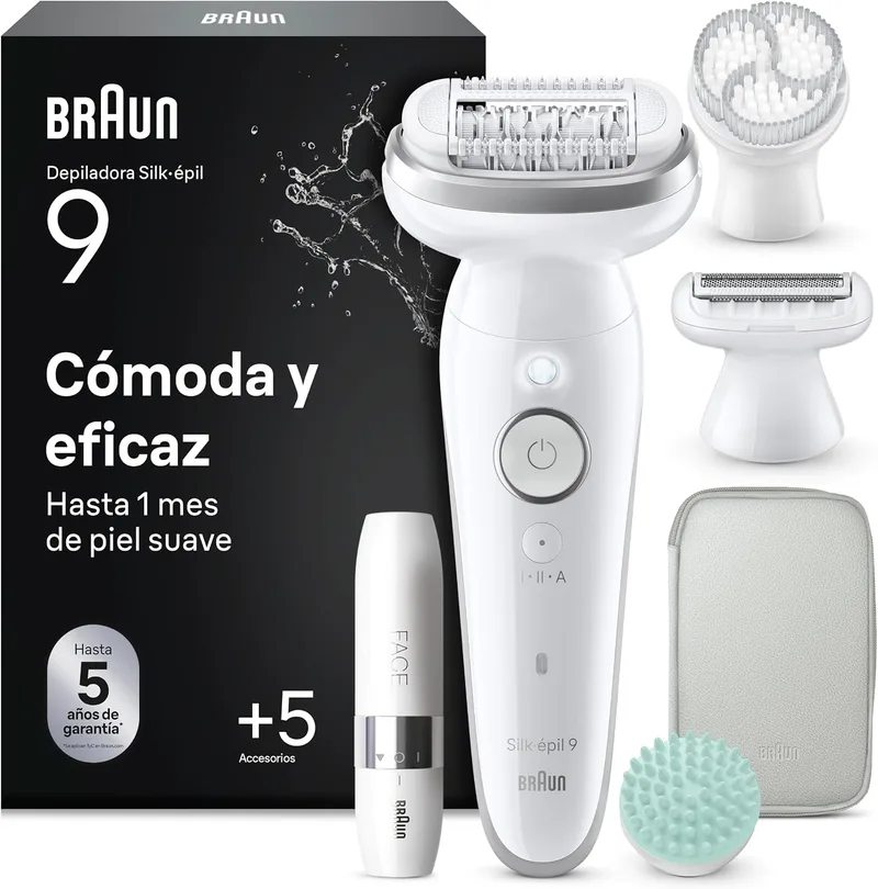Braun ▫️ Silk·épil 9 SkinSpa Depiladora Elétrica para Mulher, 9-381, Prateada | Conjunto «Tudo-em-Um» com Escova Esfoliante e Mini Depiladora Facial, Depila, Barbeia e Apara, Resistente à Água