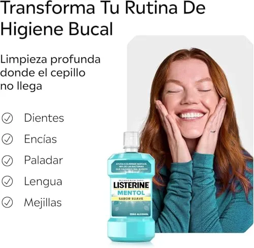Listerine ▫️ Mentol Sabor Suave (1x250 ml), elixir bucal com flúor e 0% de álcool, elixir para as gengivas com 24 horas de proteção, elixir bucal sem álcool para um hálito fresco (Embalagem de 2) 5