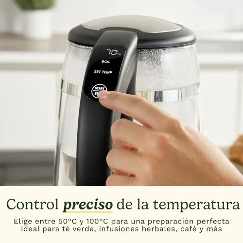 CUISINART ▫️ Fervedor de vidro de 1,7 L com controlo de temperatura, fervura rápida de 3 kW, exterior frio ao toque, parede dupla, sem BPA, bico antigotejamento, base giratória de 360°, desligamento automático e ecrã tátil 3