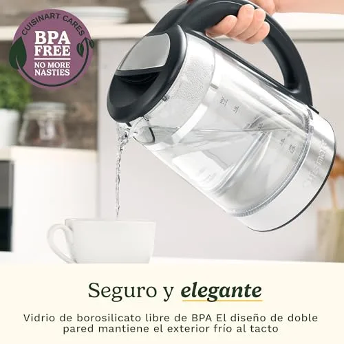 CUISINART ▫️ Fervedor de vidro de 1,7 L com controlo de temperatura, fervura rápida de 3 kW, exterior frio ao toque, parede dupla, sem BPA, bico antigotejamento, base giratória de 360°, desligamento automático e ecrã tátil 5