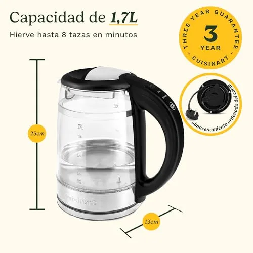 CUISINART ▫️ Fervedor de vidro de 1,7 L com controlo de temperatura, fervura rápida de 3 kW, exterior frio ao toque, parede dupla, sem BPA, bico antigotejamento, base giratória de 360°, desligamento automático e ecrã tátil 7