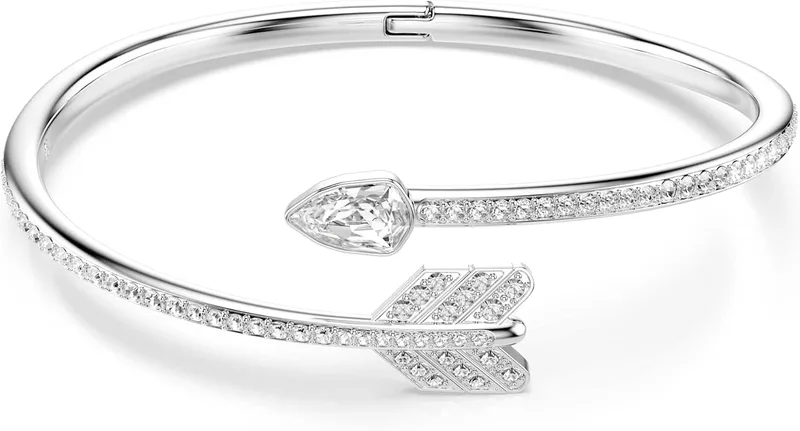 Swarovski ▫️ Pulseira rígida Idyllia Collezione, cortes mistos, seta, branco, banhada a ródio