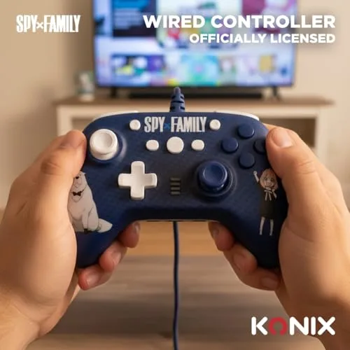 Konix ▫️ Spy x Family Comando com fio para Nintendo Switch, Switch 2 e PC - Função de vibração - Cabo de 3 m - Design da Anya e do Bond Forger - Azul 3