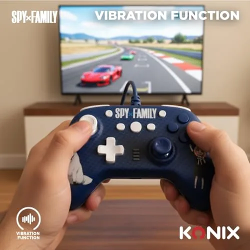 Konix ▫️ Spy x Family Comando com fio para Nintendo Switch, Switch 2 e PC - Função de vibração - Cabo de 3 m - Design da Anya e do Bond Forger - Azul 4