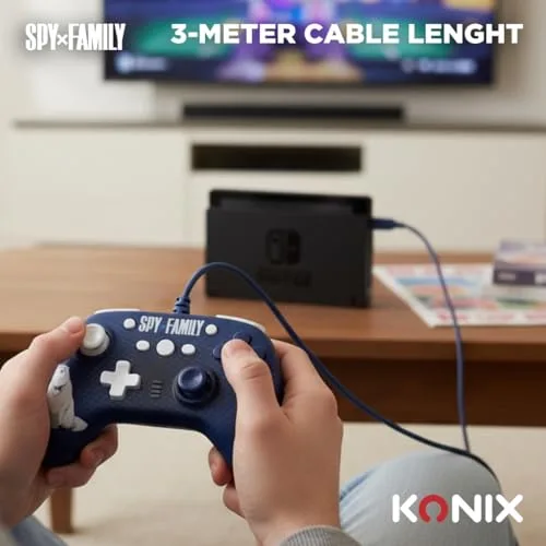 Konix ▫️ Spy x Family Comando com fio para Nintendo Switch, Switch 2 e PC - Função de vibração - Cabo de 3 m - Design da Anya e do Bond Forger - Azul 5