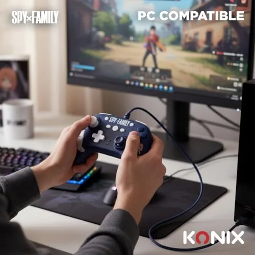 Konix ▫️ Spy x Family Comando com fio para Nintendo Switch, Switch 2 e PC - Função de vibração - Cabo de 3 m - Design da Anya e do Bond Forger - Azul 6