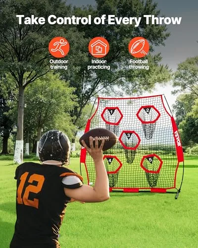 VEVOR ▫️ Rede de lançamento para treinadores de futebol, 1,8 x 1,8 m, rede de treino com 5 bolsos para alvo, rede sem nós com correias e saco de transporte, melhora a precisão do lançamento 2