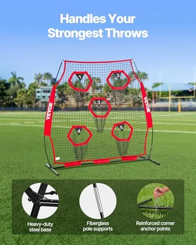 VEVOR ▫️ Rede de lançamento para treinadores de futebol, 1,8 x 1,8 m, rede de treino com 5 bolsos para alvo, rede sem nós com correias e saco de transporte, melhora a precisão do lançamento 4