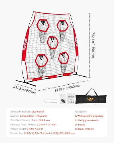 VEVOR ▫️ Rede de lançamento para treinadores de futebol, 1,8 x 1,8 m, rede de treino com 5 bolsos para alvo, rede sem nós com correias e saco de transporte, melhora a precisão do lançamento 7