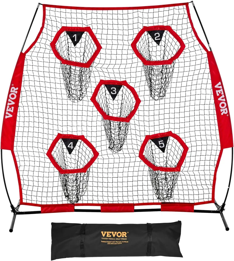 VEVOR ▫️ Rede de lançamento para treinadores de futebol, 1,8 x 1,8 m, rede de treino com 5 bolsos para alvo, rede sem nós com correias e saco de transporte, melhora a precisão do lançamento