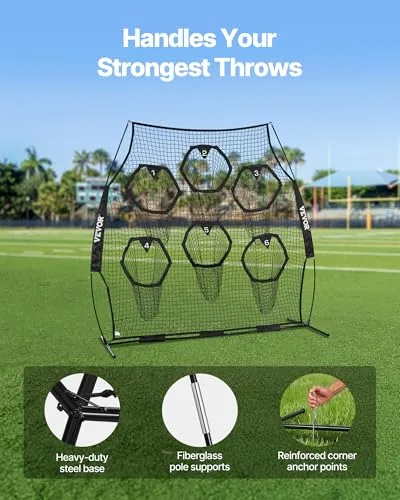VEVOR ▫️ Rede de Lançamento para Treinador de Futebol, 274 x 106 x 243 cm, com 6 Bolsos para Balas de Treino, Ideal para Treino de Remates à Baliza e Precisão de Passe do Quarto-de-Campo, Preto 4