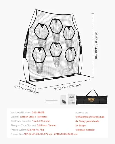 VEVOR ▫️ Rede de Lançamento para Treinador de Futebol, 274 x 106 x 243 cm, com 6 Bolsos para Balas de Treino, Ideal para Treino de Remates à Baliza e Precisão de Passe do Quarto-de-Campo, Preto 7