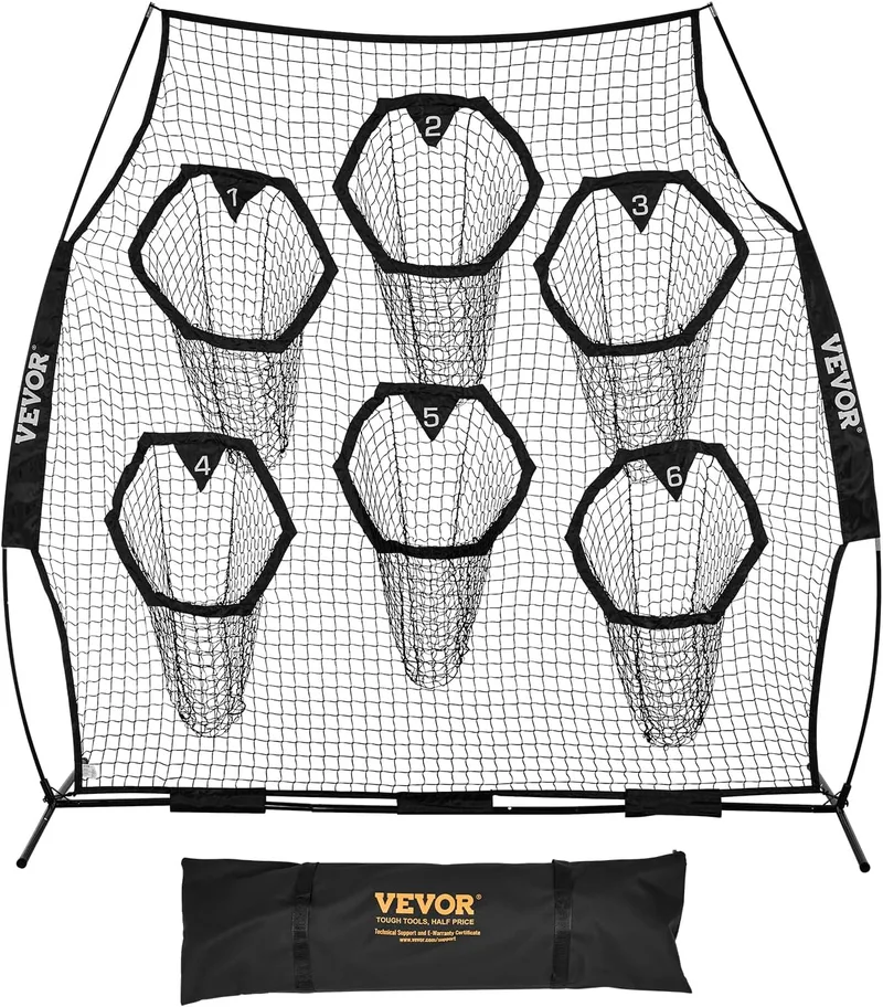 VEVOR ▫️ Rede de Lançamento para Treinador de Futebol, 274 x 106 x 243 cm, com 6 Bolsos para Balas de Treino, Ideal para Treino de Remates à Baliza e Precisão de Passe do Quarto-de-Campo, Preto