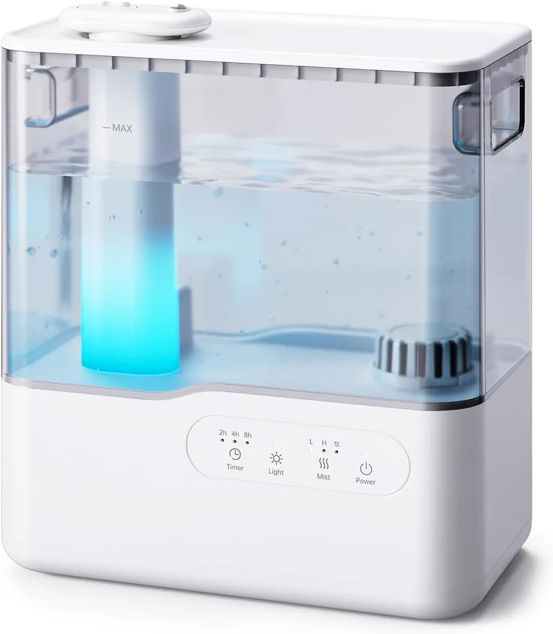 AROEVE ▫️ Humidificador de ar 5L, névoa fria ultra-sónica de enchimento superior com difusor de aromas, luz ambiente, temporizador, 36H de tempo de funcionamento, humidificador silencioso de 25dB para casa, berçário, bebé e plantas