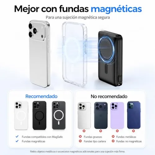 Nllosa ▫️ para Power Bank MagSafe para iPhone, Bateria Externa de 10 000 mAh com Carregamento Rápido USB-C 6