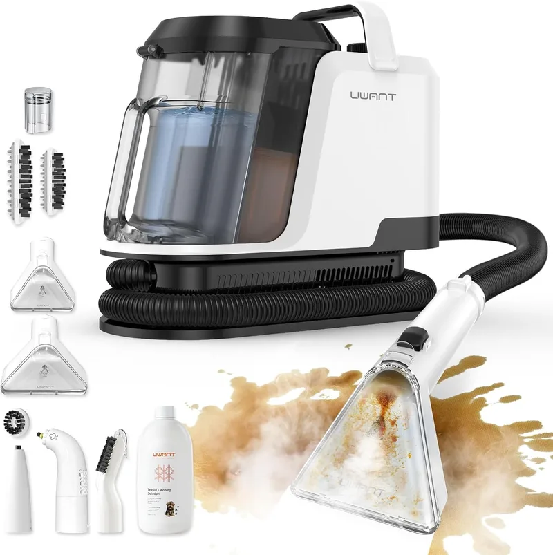 uwant ▫️ Upholstery Water Vacuum Cleaner Lavar e aspirar com vapor Y100S 1750W 18KPa, 3 em 1 água fria / quente 65 ℃ / vapor 100 ℃, portátil, Mult. Limpador de sofá / carro / carpete / carro / cozinha, tanque de 2,4L