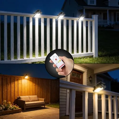 BlueYu ▫️ Luz Solar para Exterior com Pinça - Lâmpadas Solares com Sensor de Movimento 800 LM, Foco Solar com 3 Modos e 3 Cores, Luzes Solares com USB e Controlo Remoto à Prova de Água para Cercas e Jardins (4 Unidades) 2