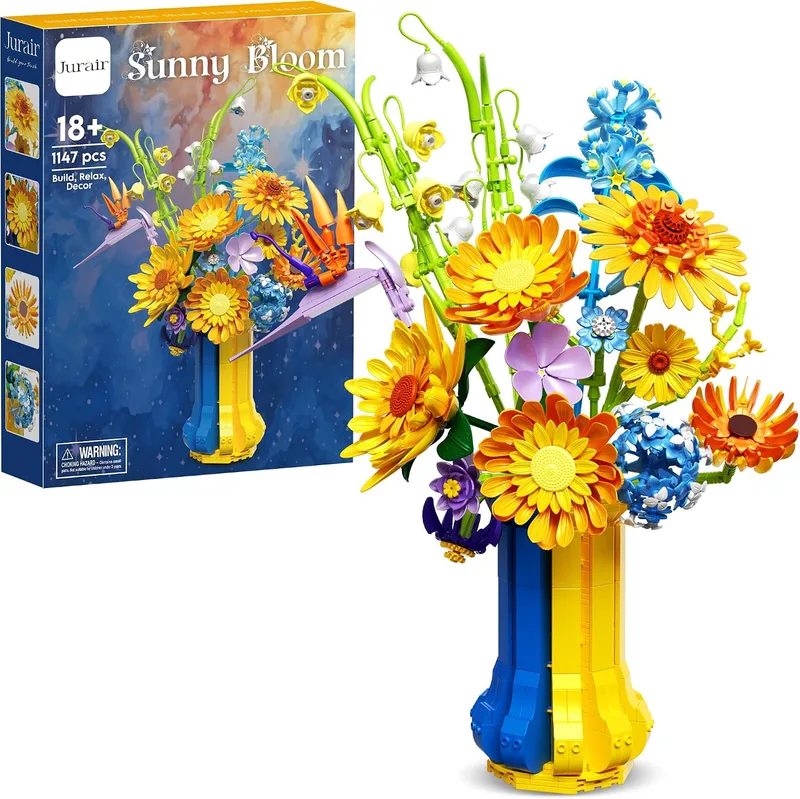 Jurair ▫️ Conjunto de blocos de construção com motivos florais para adultos, flor do sol